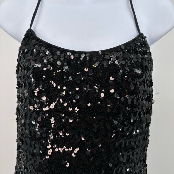 Roberta VTG 90's Black Sequin Dress Sparkly Stretch Cocktail Party Dress 14 Mini - Picture 2 of 9